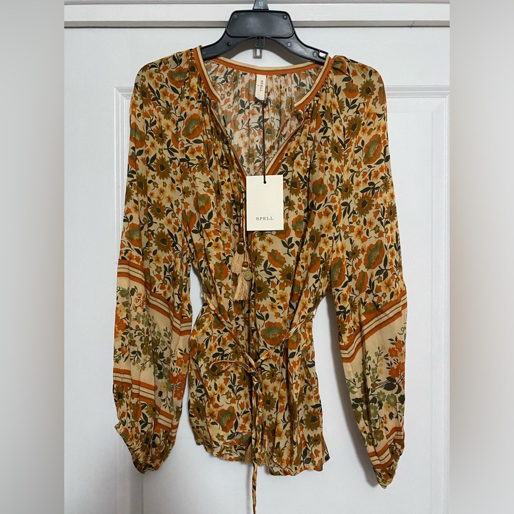 Spell IMPALA LILY TIE BLOUSE in Gold - Picture 3 of 7